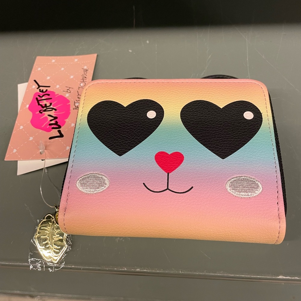 Luv Betsey Johnson wallet multicolor panda zip around